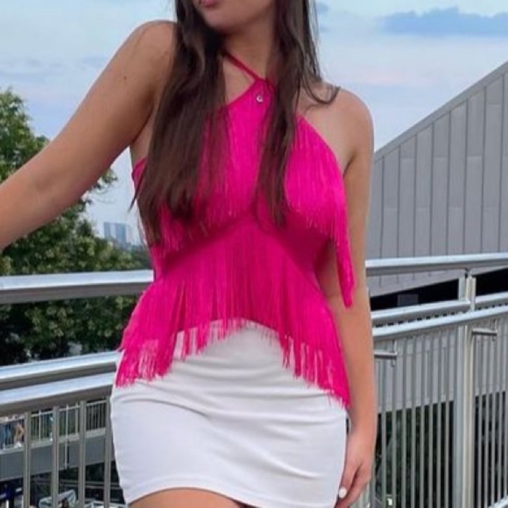 Pink Fringe Halter Top Size Large